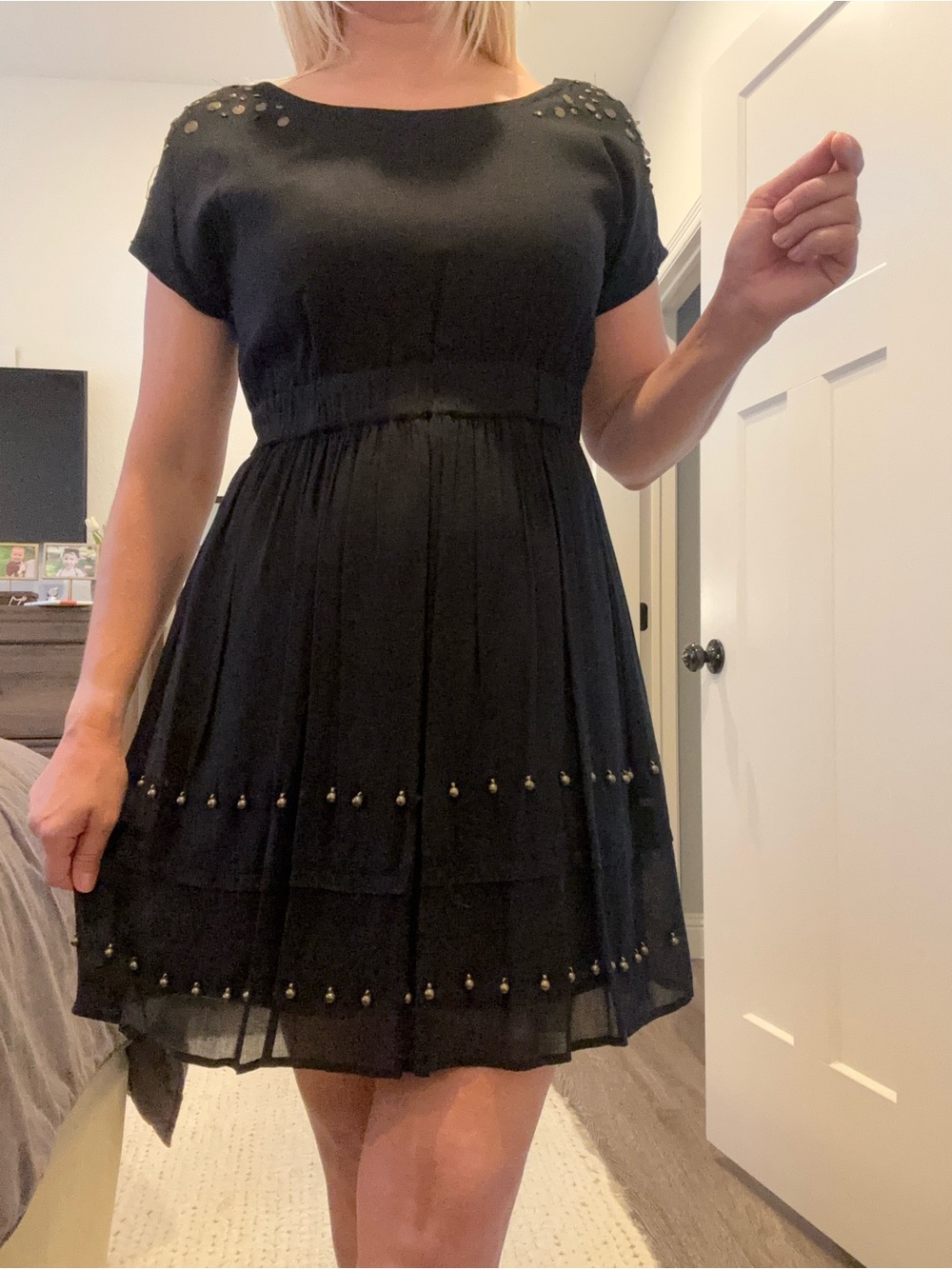 Anthropologie - Fei brand Black Short Sleeve Embellished Mini Dress